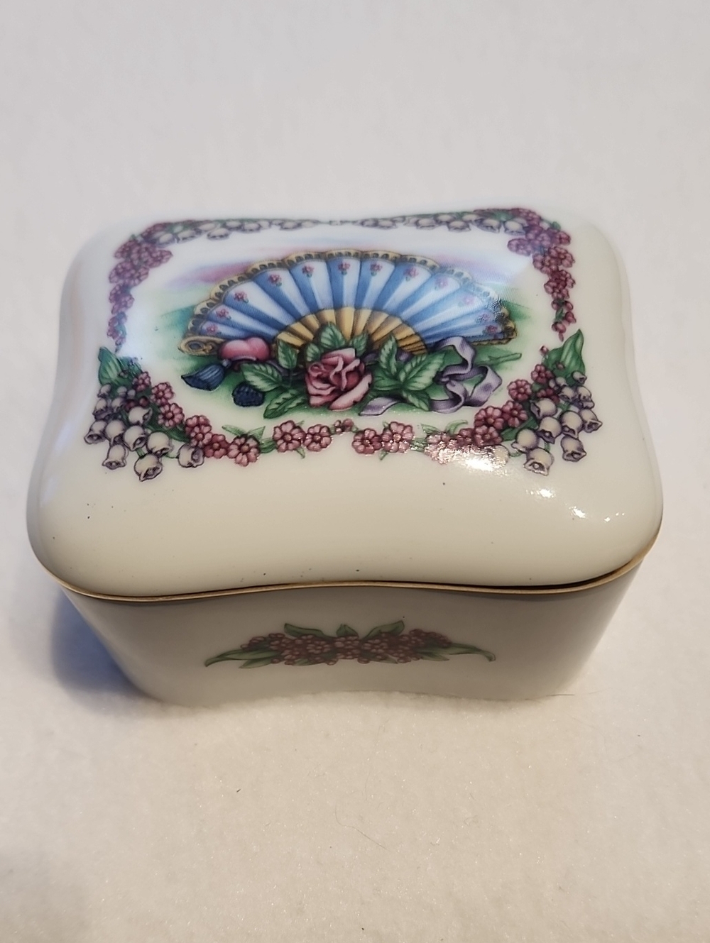 Porcelain Floral Fan Porcelin Music Trinket Box - Some ENCHANTED EVENING
